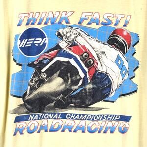 Hanes XL Fifty Fifty Road Racing Crew Neck T Shirt Mens Yellow Cotton Polys